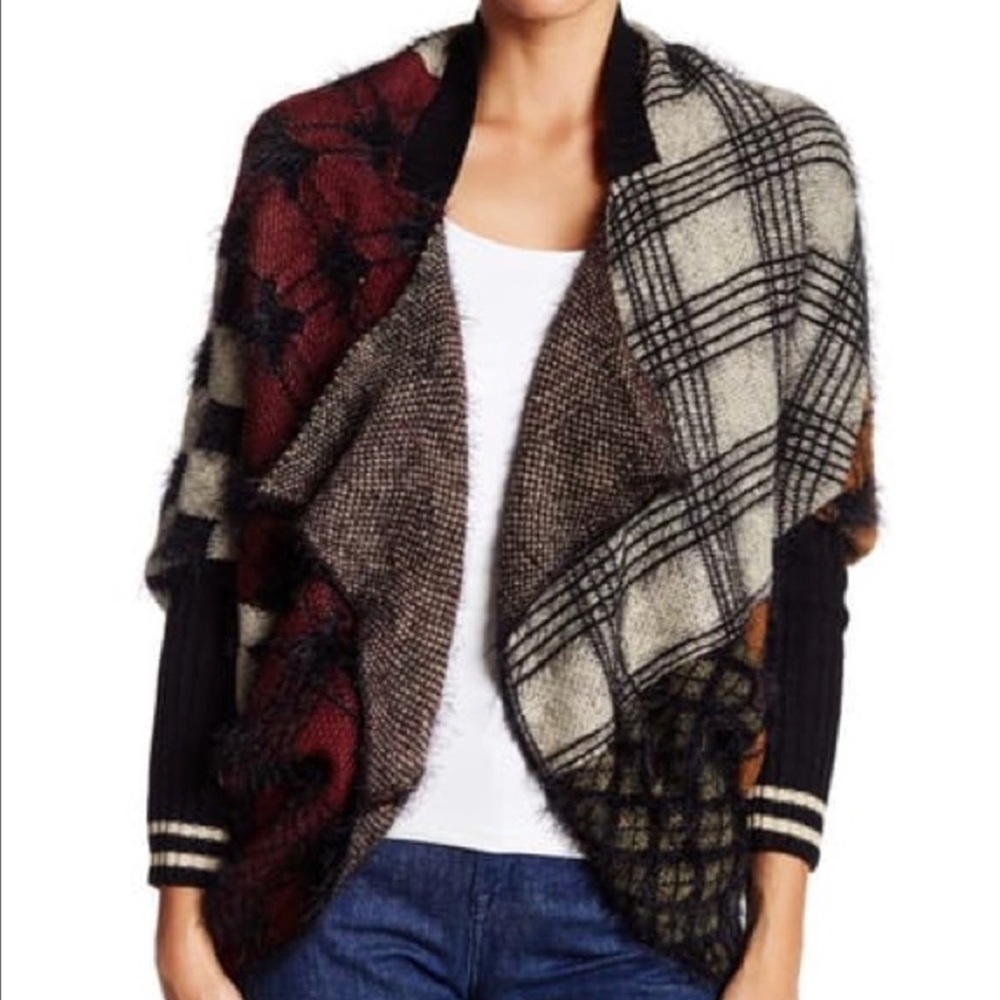 Vertigo Mixed Pattern Cocoon Cardigan with Dolman Sleeves Size Small/Medium